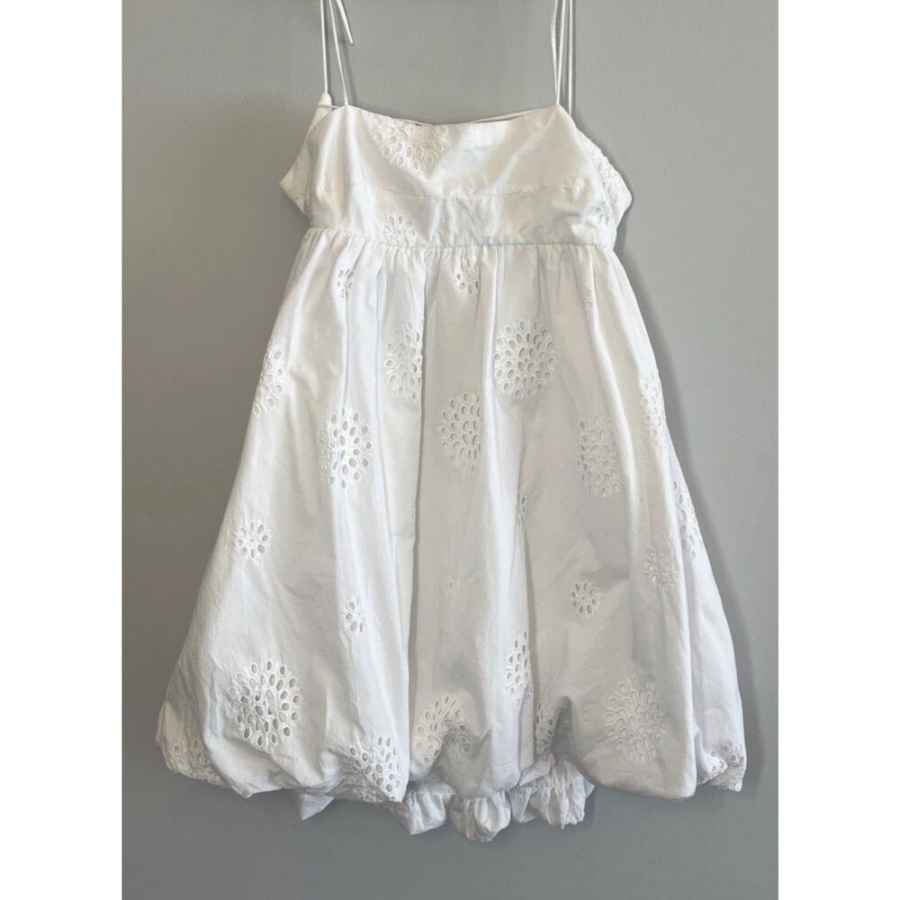 Zara White Eyelet Embroidered Open Back Poplin Balloon Hem Mini Dress - Size M